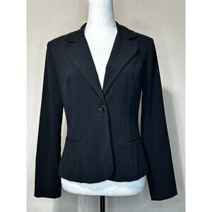 A Byer Women’s Sz M Single Button Solid Black Blazer Career Casual Preppy